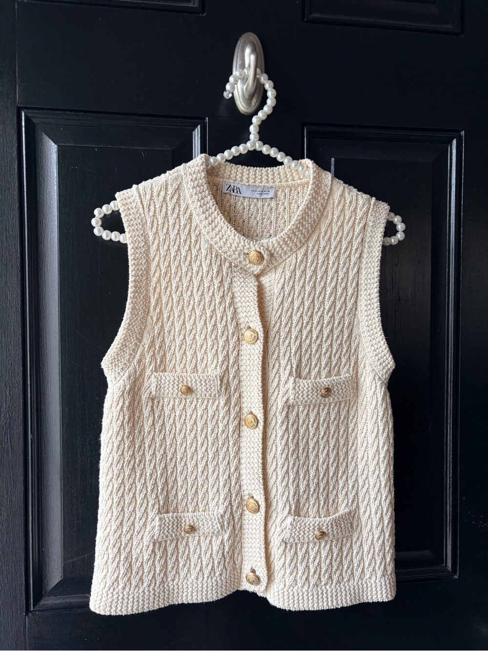 Zara Cream Sleeveless Sweater Knit Vest Size M - Picture 2 of 14